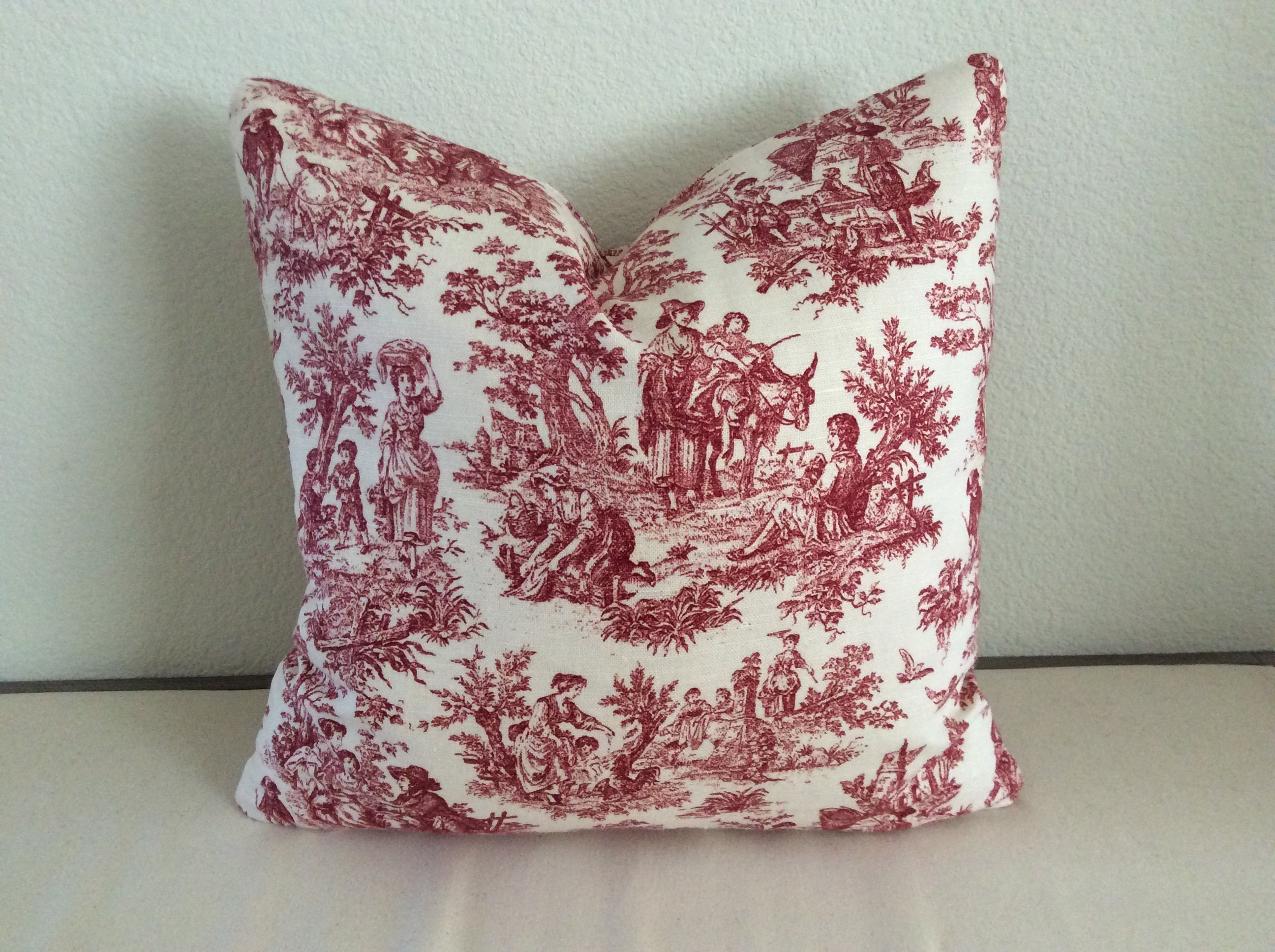 Waverly Pillow Red Rustic Life French Toile Pastoral Etsy UK