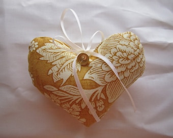 Buy 4-Get 1 Free Deux Heart Ornament Christmas La Declaration Blue Yellow Ochre Chestnut Brown French Country Toile