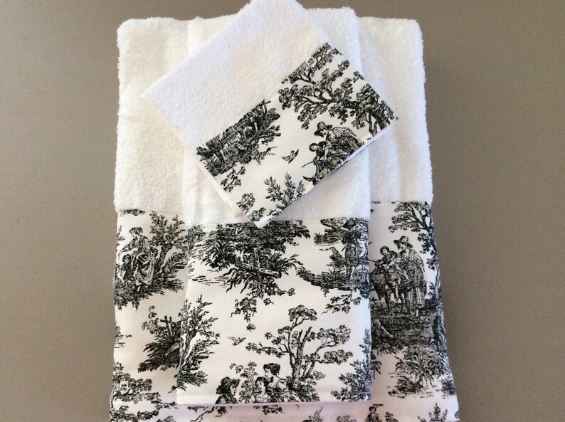 Towels Black & White Country Toile French Guest Bathroom Etsy
