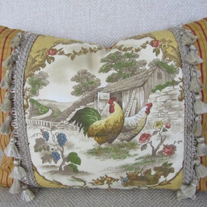 Pierre Deux Pillow Kaufmann Curry Rooster French Country Toile Chicken Hen Red Gold Pont Aven Plaid Fabric