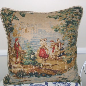 Colorful Toile Pillow Covington Bosporus “Billiard” Colorful French Country w/Check Back