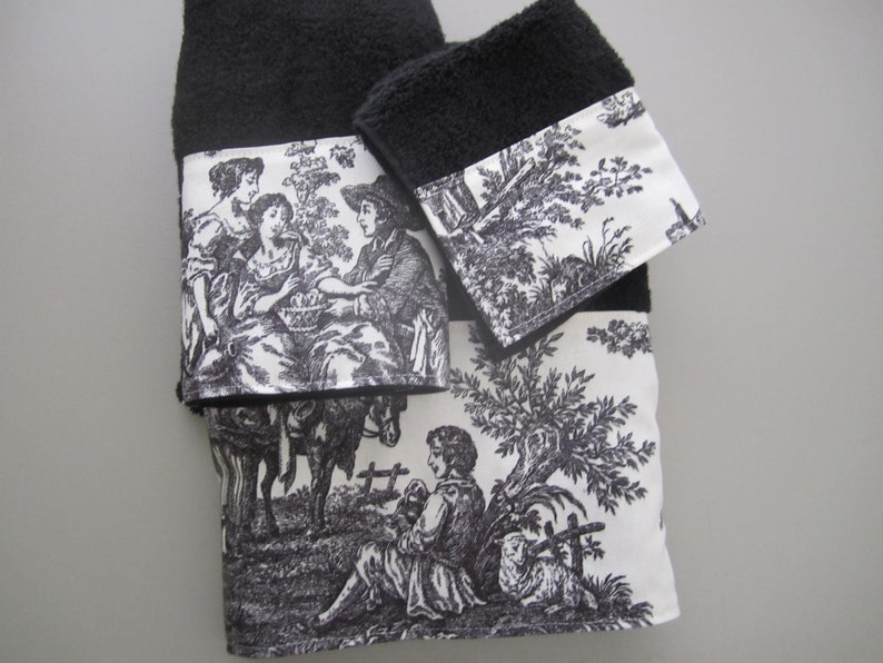Waverly Towel Set Black & Ivory OR White Country Life ...