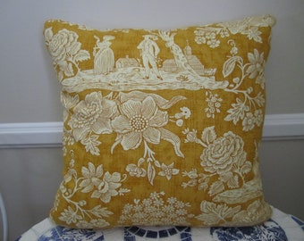 Gorgeous Pierre Deux Pillow La Declaration Gold Ochre Yellow & Cream French Country Toile Provencial Choose Size Pastoral