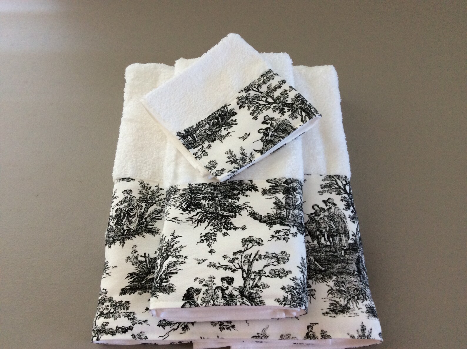 Towels Black & White Country Toile French Guest Bathroom Etsy