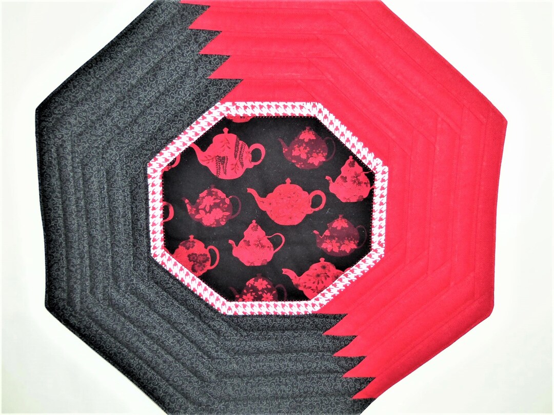 Teapot Table Topper Asian Octagon Mat Quilted Table Topper Etsy