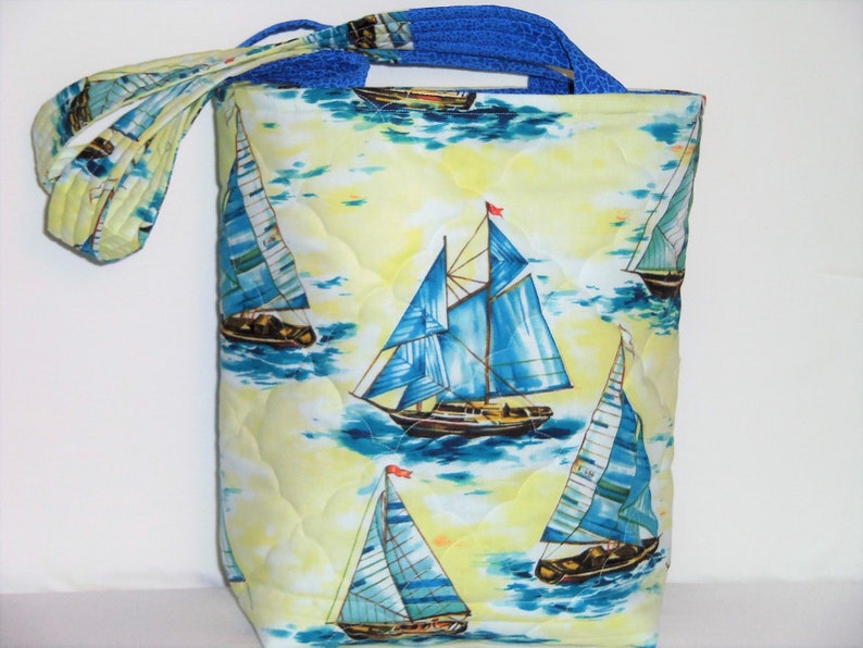Knitting Tote Bag Sail Boat Tote Bag Large Quilted Purse Etsy