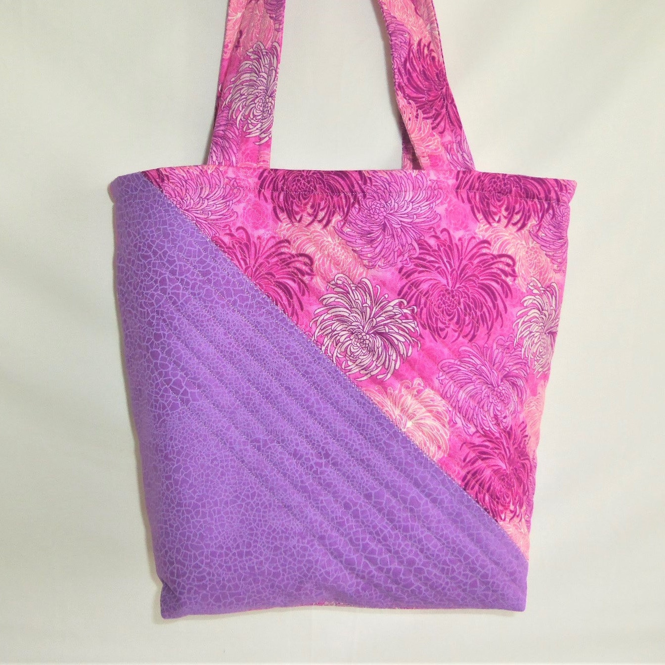 Tote Bag Floral Mums Knitting Bag Handmade Tote Quilted 