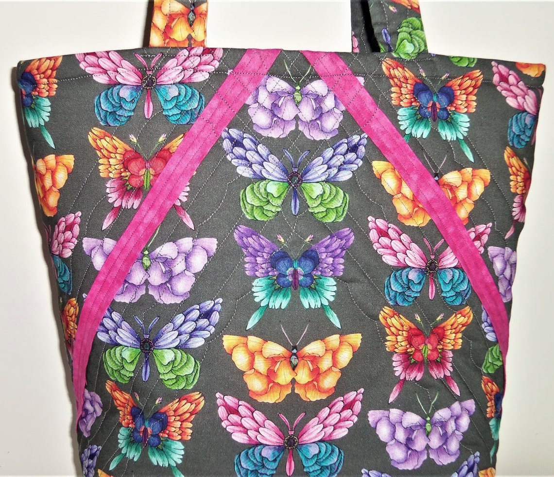 Butterfly Tote Bag Handmade Tote Pink Tote Bag Quilted Etsy