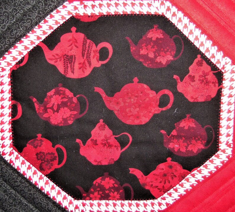 Teapot Table Topper Asian Octagon Mat Quilted Table Topper Etsy