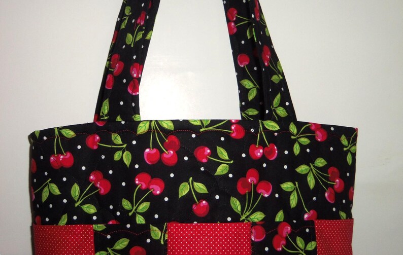 Tote Bag Cherry Bingo Carry All Sewnsewsister afbeelding 5