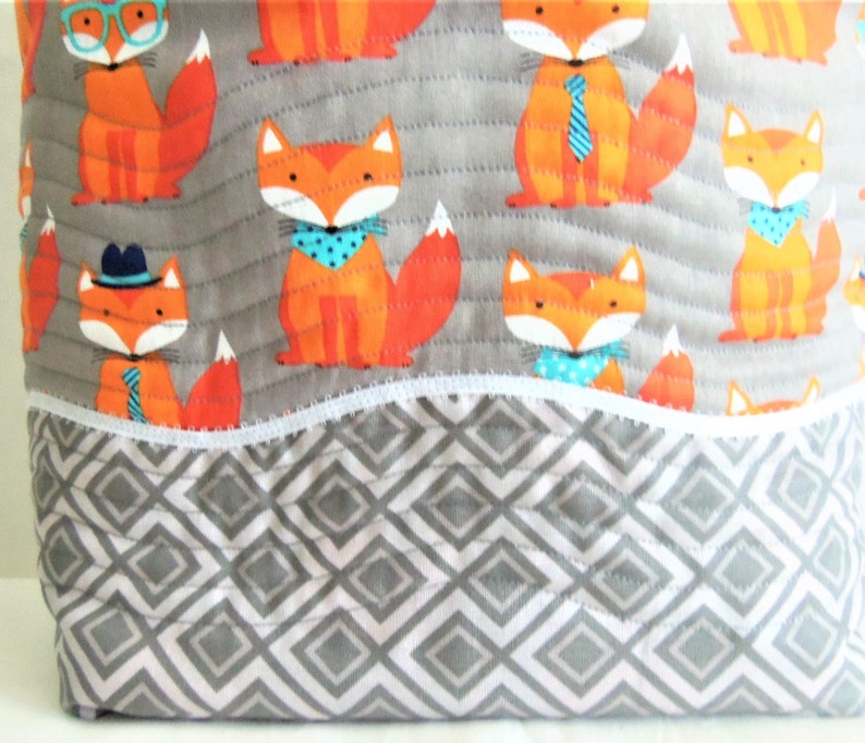 Fox Carry All Quilted Knitting Bag Quilted Hand Bag Tote Bag Knitting Shoulder Bag Sewnsewsister Fox Diaper Bag Craft Tote Bag