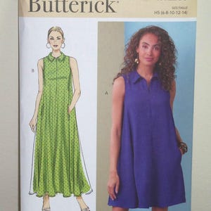 May include: A sewing pattern for a sleeveless dress with a collared neckline. The pattern is for sizes 6-8-10-12-14 and is from Butterick pattern number R12233.