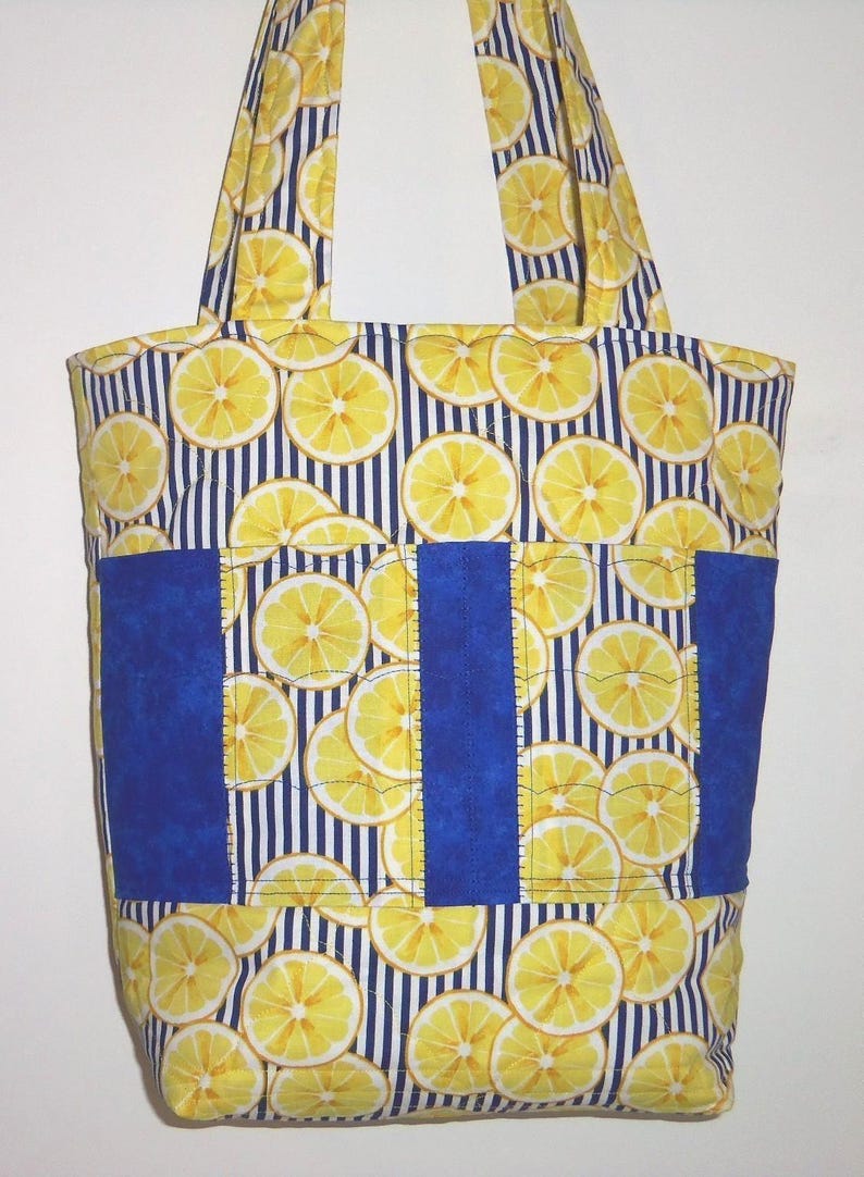 Tote Bag Lemons Knitting Bag Sewnsewsister afbeelding 1