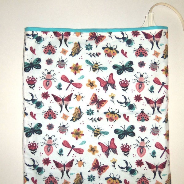 Heating Pad Cover 2 Flannel Layers, Butterflies Cover, Flannel Pad Cover, Bugs Pad Cover, Hook n Loop Closure, SewNSewSister