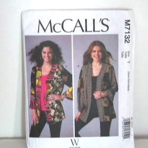 May include: A McCall's M7132 sewing pattern envelope featuring two jacket variations. The left jacket has a colorful abstract print, while the right jacket features a muted plaid and floral pattern. The text includes McCall's, M7132, and Size Y.