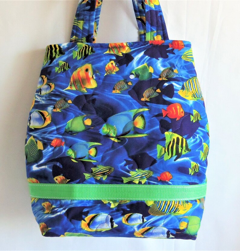 Craft Tote Bag Sea Knitting Tote Quilted Carry All Sewnsewsister Barrel Tote Bag Diaper Bag Quilted Book Bag Fish Tote Bag