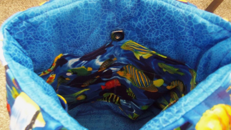 Craft Tote Bag Sea Knitting Tote Quilted Carry All Sewnsewsister Barrel Tote Bag Diaper Bag Quilted Book Bag Fish Tote Bag