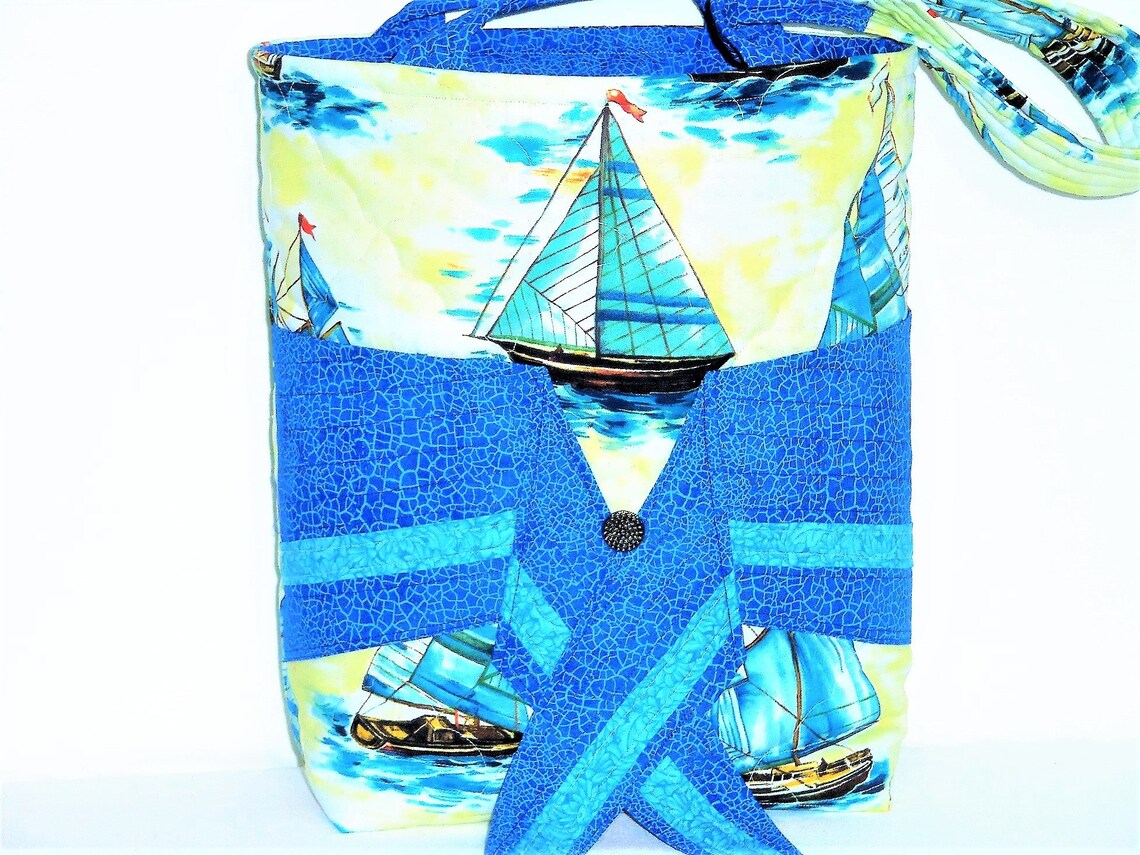 Knitting Tote Bag Sail Boat Tote Bag Large Quilted Purse Etsy
