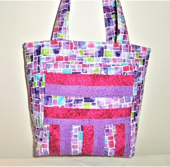 Striped Knitting Bag Quilted Tote Bag Multi Color Tote - Etsy