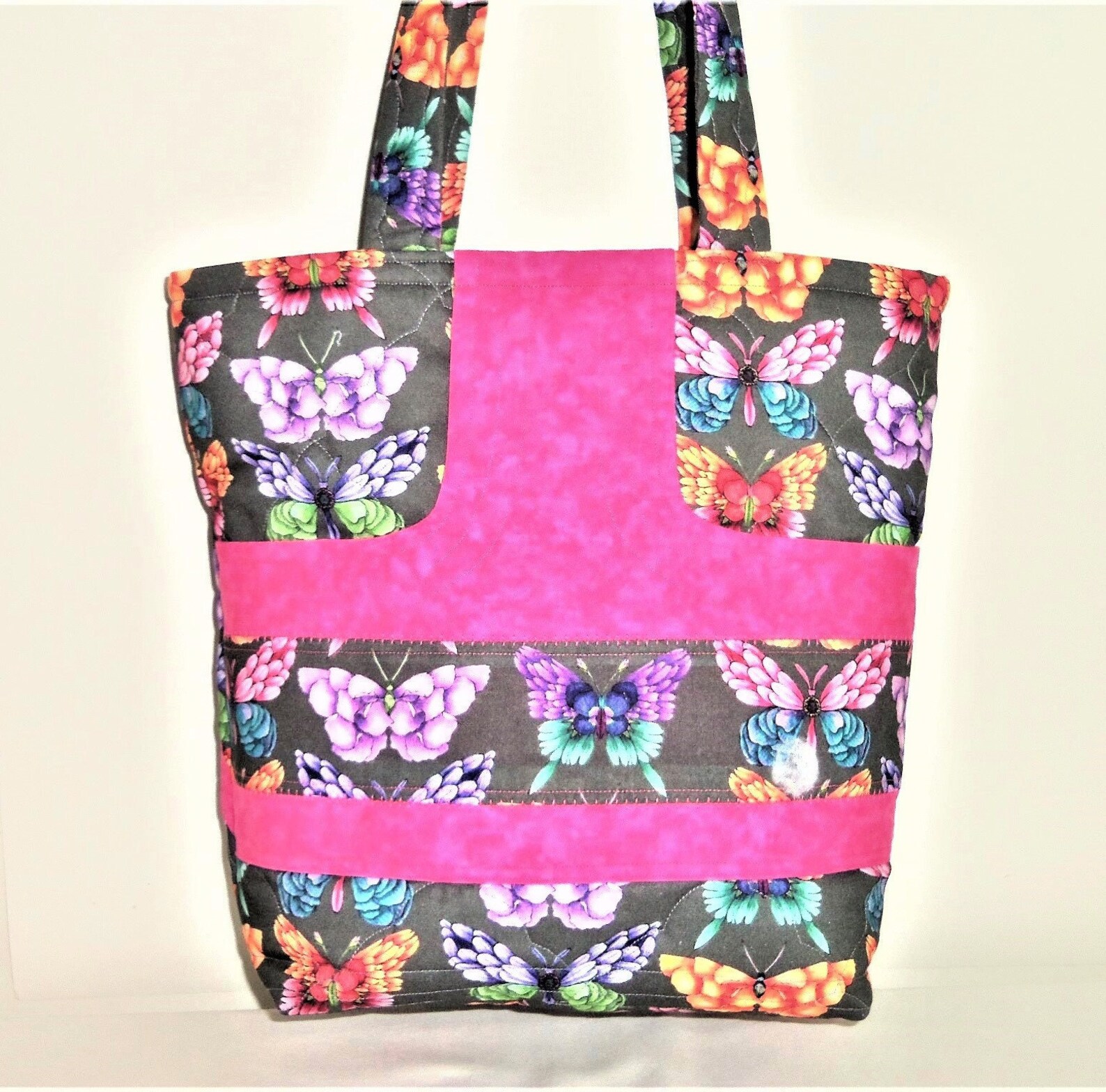Butterfly Tote Bag Handmade Tote Pink Tote Bag Quilted Etsy