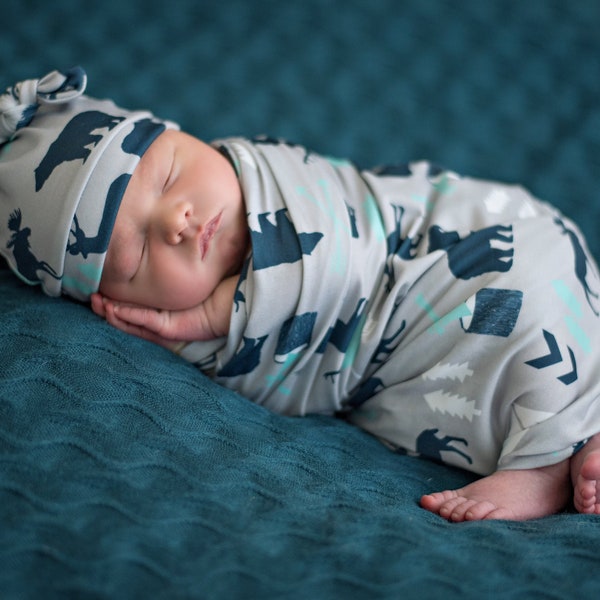 Woodland Swaddle/ Moose Swaddle/Bear Swaddle Blanket/woodland/Infant swaddle blanket/ Baby/ Swaddle Blanket/Moose/Bear/Infant/Newborn