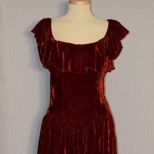 VINTAGE 1930s Burnt Orange SILK VELVET Ruffle Accent Formal Dress image 1