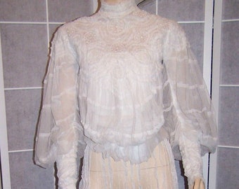Vintage Antique VICTORIAN 1800's MUSEUM Quality Snowy White Cotton Net 2 Pc. Couture WEDDING Bustle Gown !!