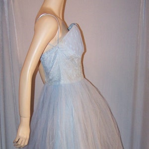 VINTAGE 1950s EMMA DOMB Light Blue Strapless Tulle Prom Party Dress