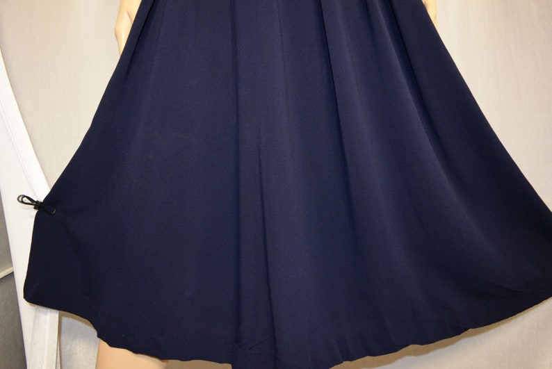 VINTAGE 1940s POLLY BRIEF Navy Blue Crepe Bow Accent Dress image 8