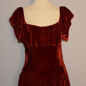 VINTAGE 1930s Burnt Orange SILK VELVET Ruffle Accent Formal Dress image 2
