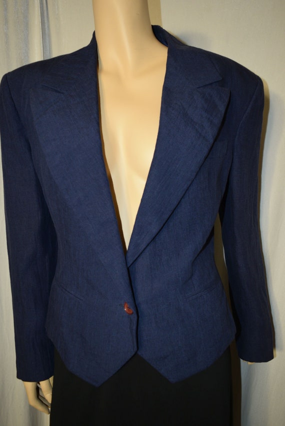 Vintage 1980s Blue Cropped Linen Jacket ~ OMO NOR… - image 5