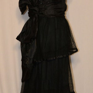 ANTIQUE Vintage Late 1910s Black SILK & NET Dress with Red Rose image 5