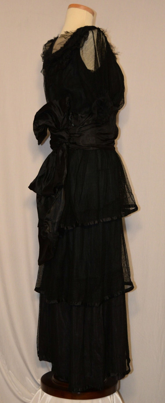 ANTIQUE Vintage Late 1910’s Black SILK & NET Dres… - image 5