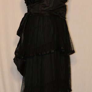 ANTIQUE Vintage Late 1910s Black SILK & NET Dress with Red Rose image 6