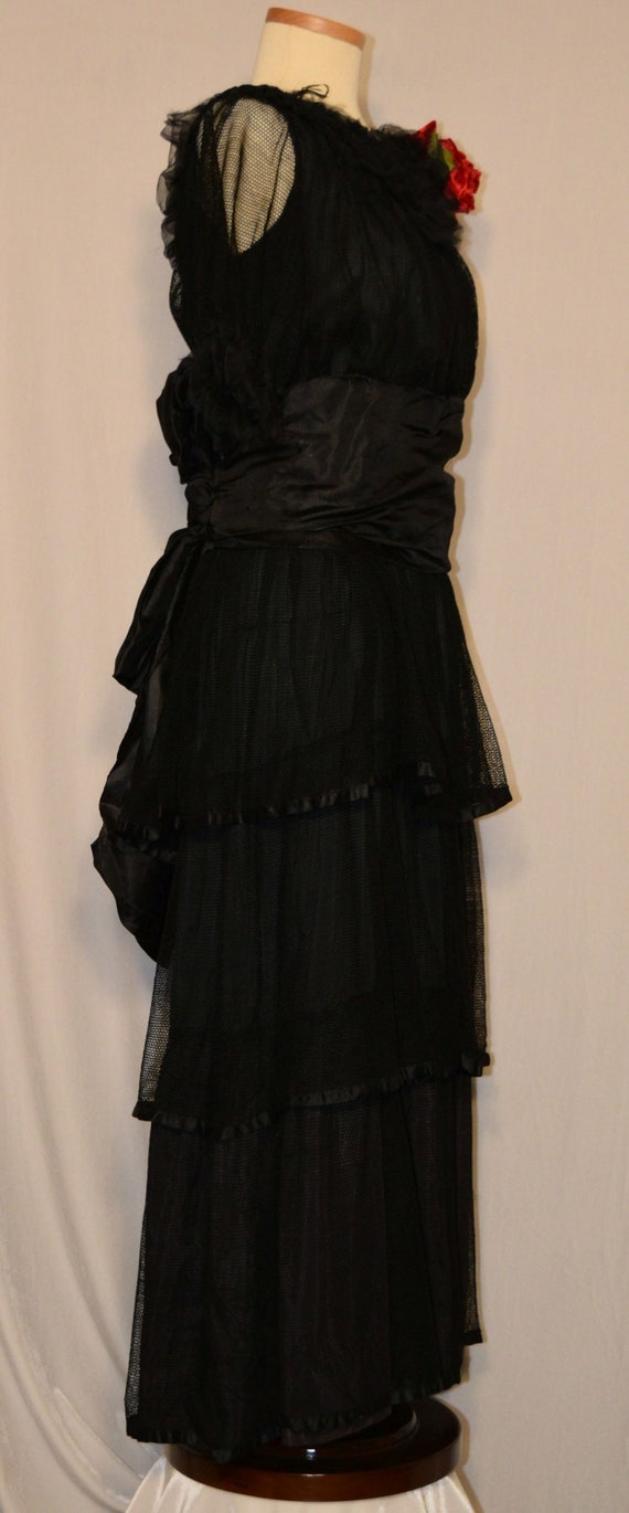 ANTIQUE Vintage Late 1910’s Black SILK & NET Dres… - image 6