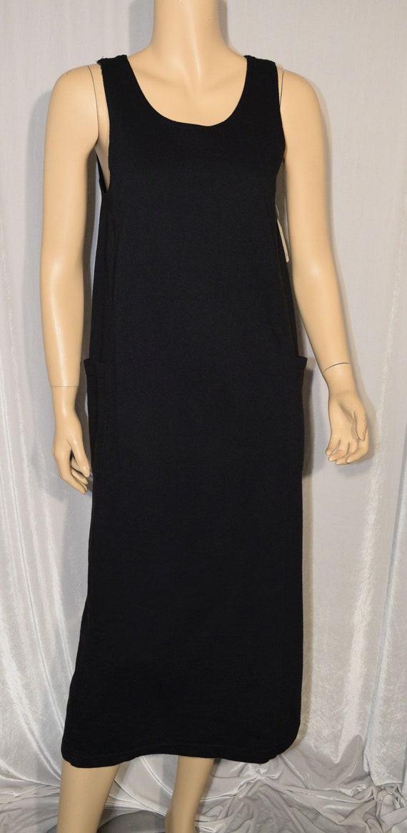 VINTAGE 1990s BLACK COTTON Long Summer Tank Dress… - image 1