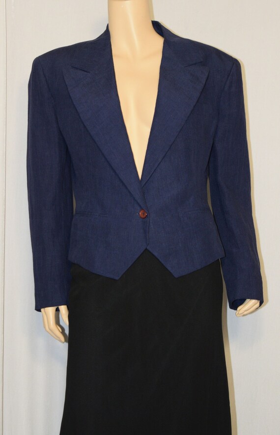 Vintage 1980s Blue Cropped Linen Jacket ~ OMO NORM