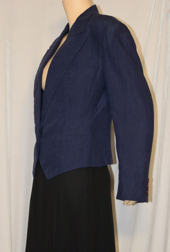 Vintage 1980s Blue Cropped Linen Jacket ~ OMO NOR… - image 2