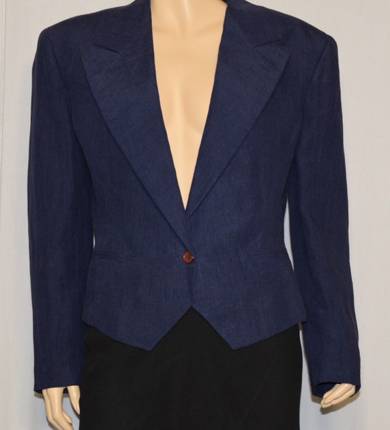 Vintage 1980s Blue Cropped Linen Jacket ~ OMO NOR… - image 4