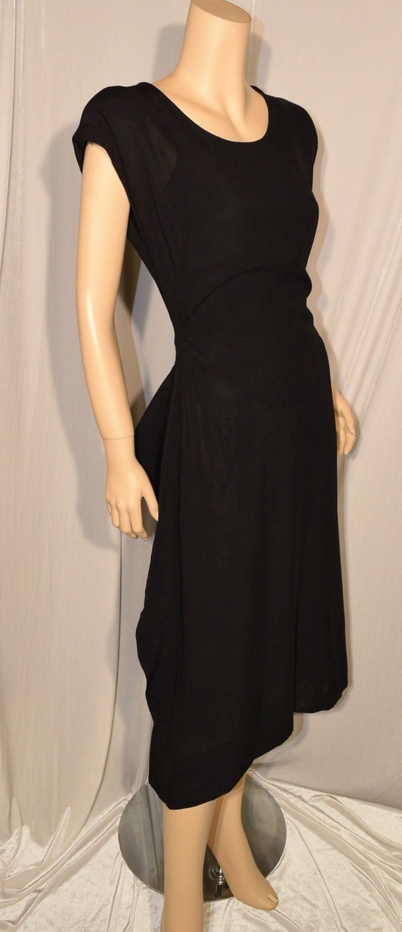 VINTAGE 1940s Black Semi-Sheer Crepe Back PEPLUM C