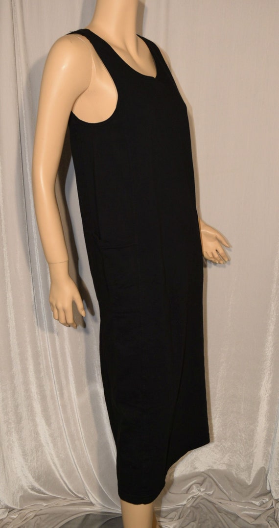 VINTAGE 1990s BLACK COTTON Long Summer Tank Dress… - image 3