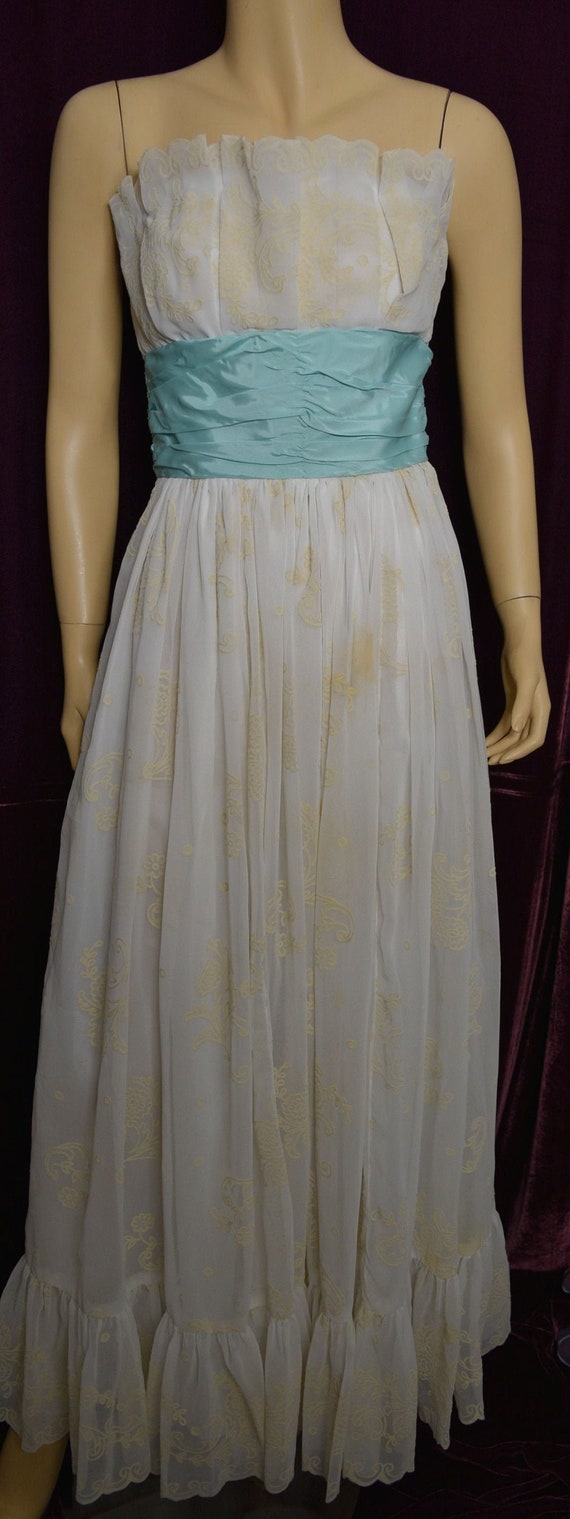 VINTAGE 1970s VICTOR COSTA White Strapless Chiffo… - image 1