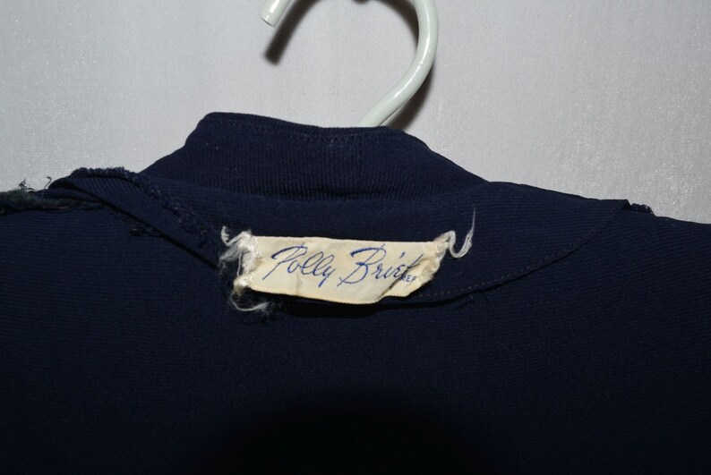 VINTAGE 1940s POLLY BRIEF Navy Blue Crepe Bow Accent Dress image 7
