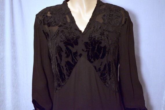 ANTIQUE Vintage 1920s Black Burnout Velvet Butter… - image 1