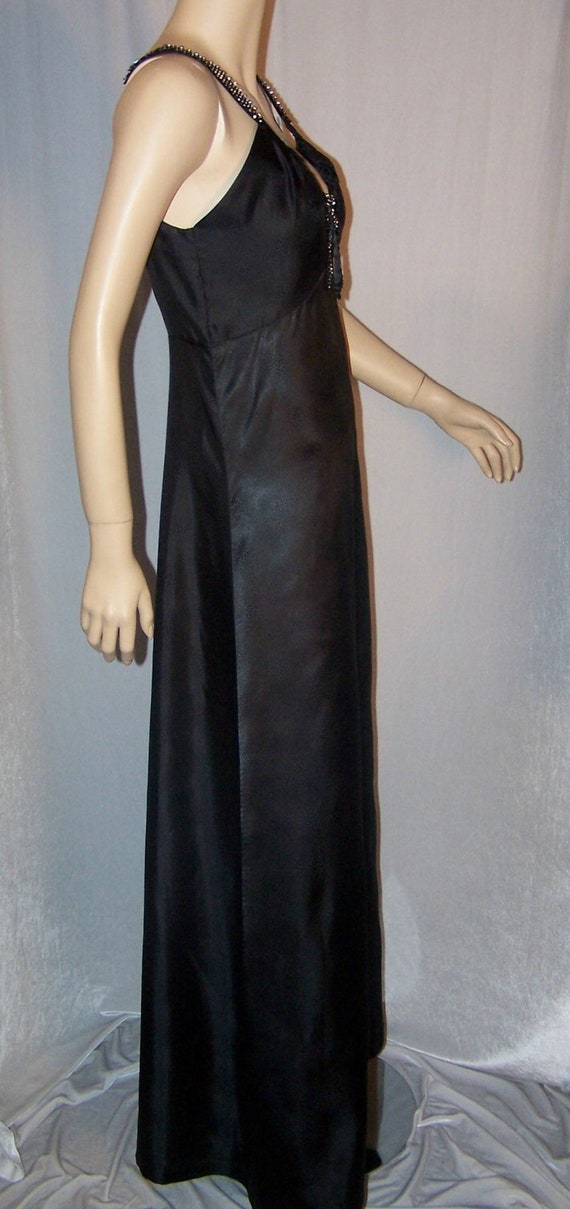 VINTAGE 1940s Black SATIN JEWELED Straps Low Neck… - image 4