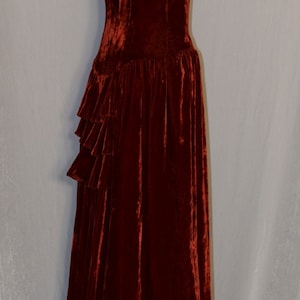 VINTAGE 1930s Burnt Orange SILK VELVET Ruffle Accent Formal Dress image 6
