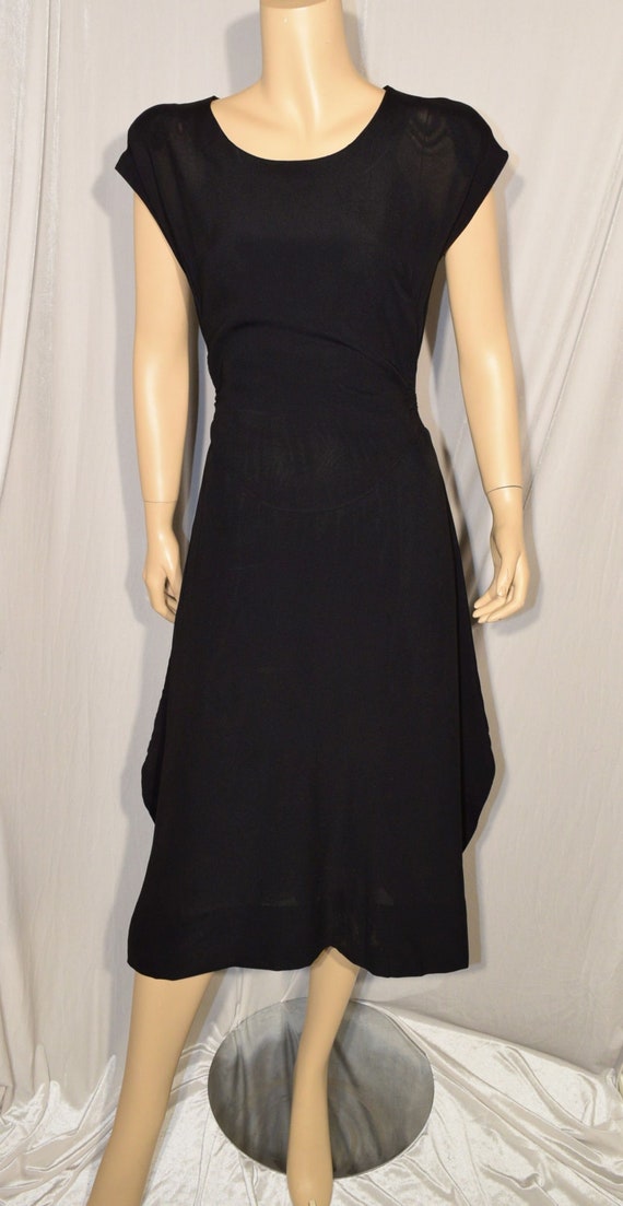 VINTAGE 1940s Black Semi-Sheer Crepe Back PEPLUM … - image 3