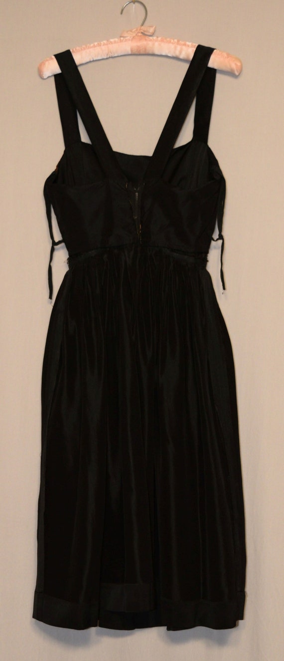 VINTAGE 1950s Black Satin Pleated Flare PARTY Dre… - image 10