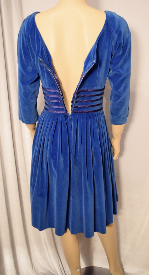 VINTAGE 1940/50s Royal BLUE Cotton VELVET Satin S… - image 9