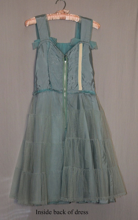 VINTAGE 1950s Seafoam Blue Ruched CHIFFON Dance D… - image 9